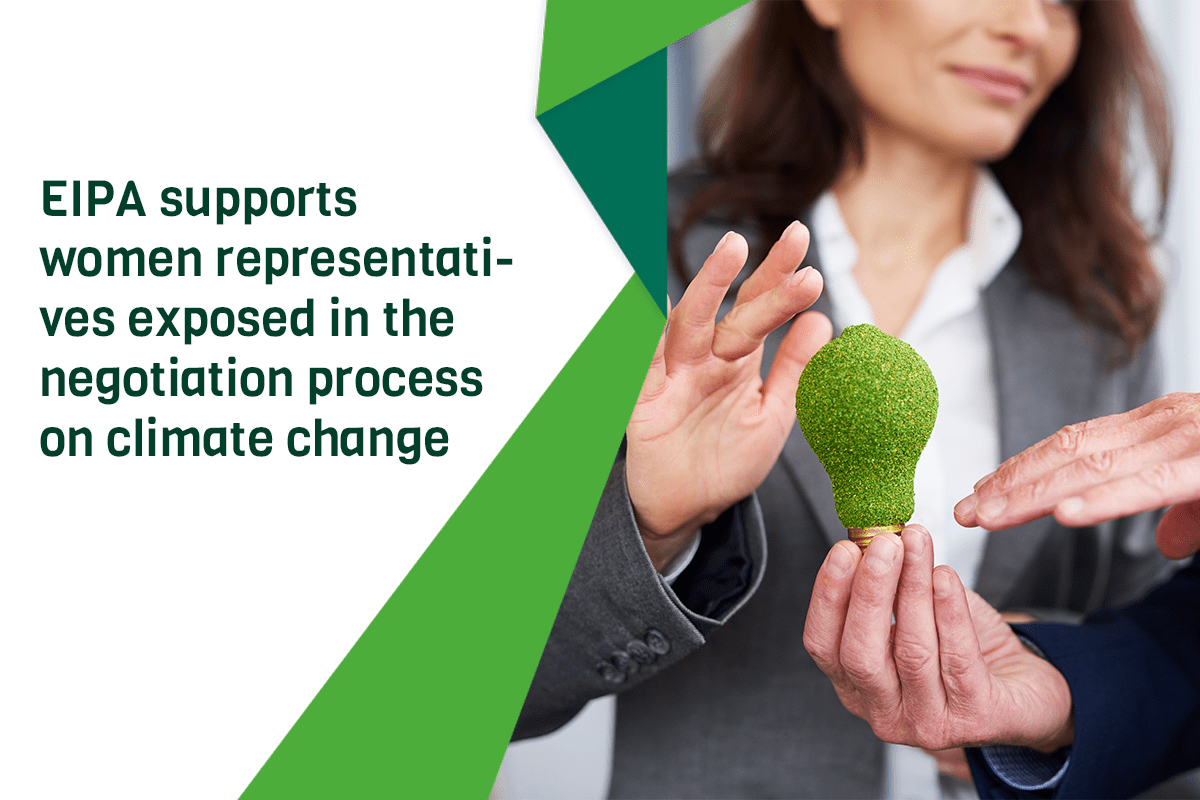 woman representative holding sustainable light bulb next to title of news item